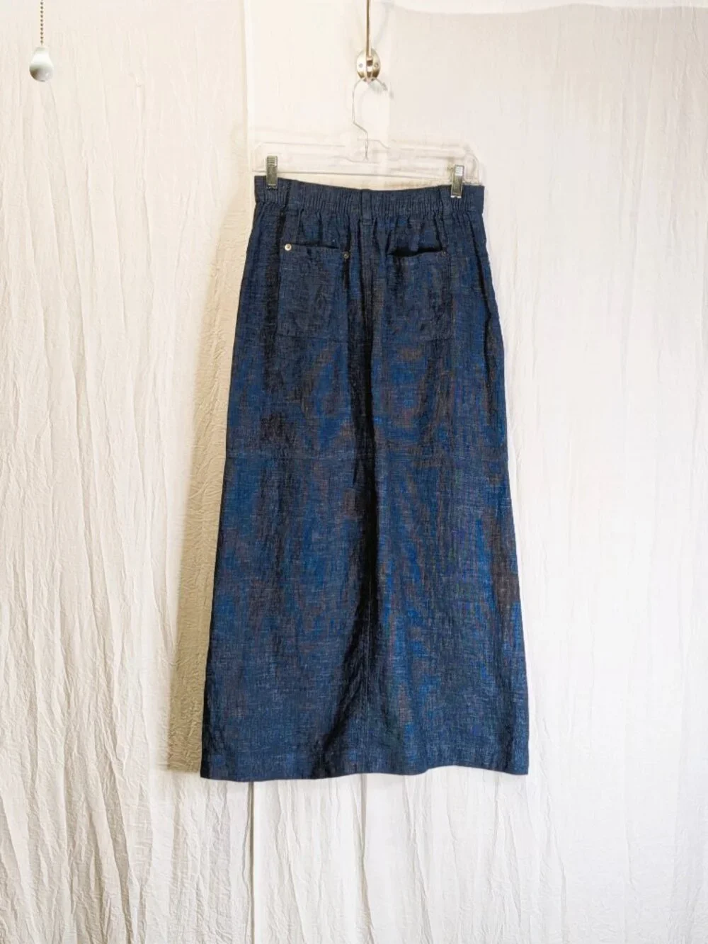 Nicole Miller Dark Blue Split Front 100% European Linen Maxi Skirt Small